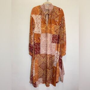 ZARA - Oversized Patchwork Kaftan Boho Dress Hippie Boho Midi - size S NWOT